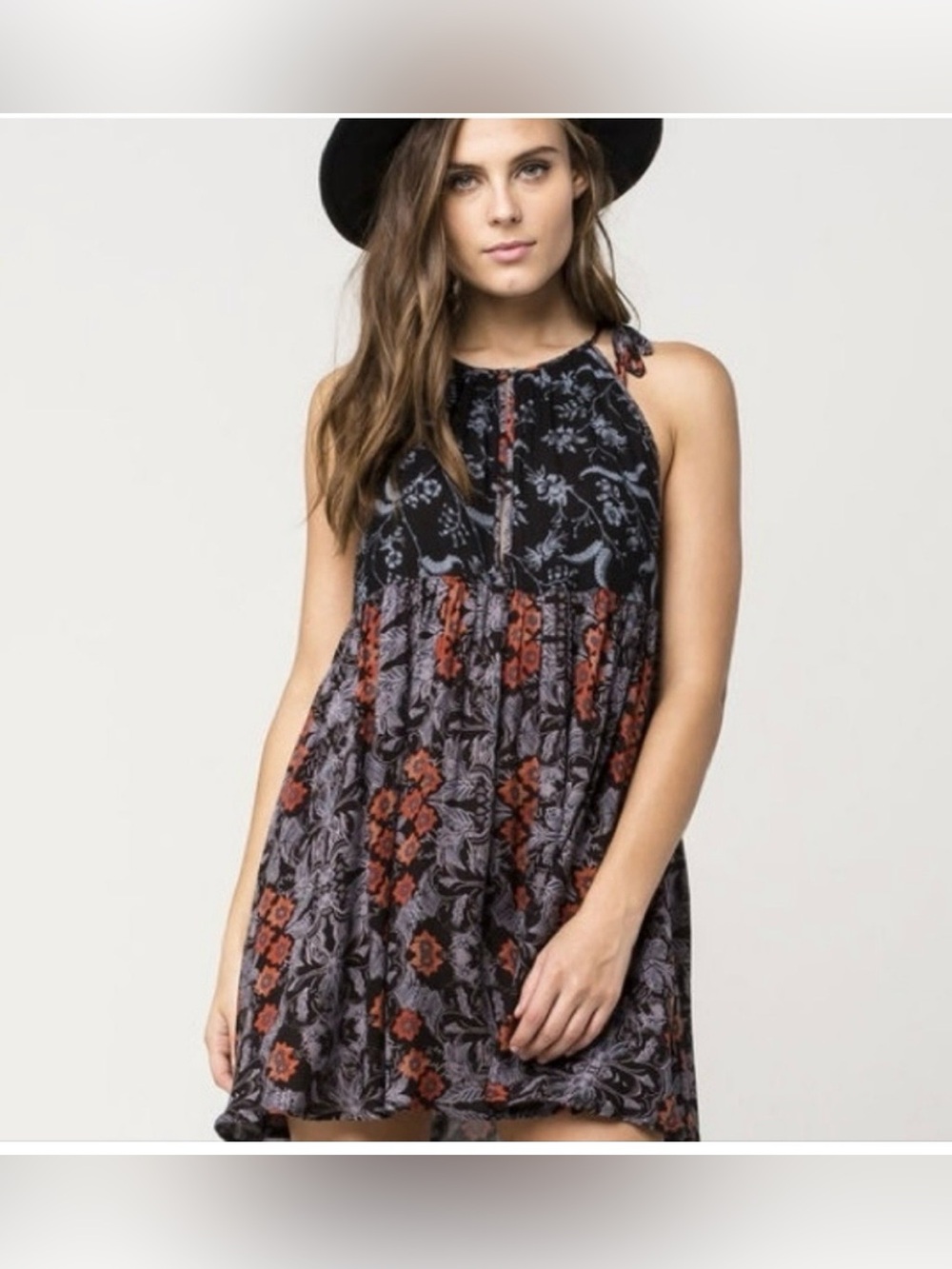 Intimately free people wildest dreams halter mini floral slip dress boho size L